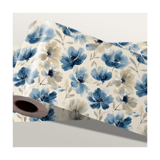Wall Border Peel and Stick Vintage Flower Wallpaper Border Self Adhesive / Blue Floral / 196 x 4