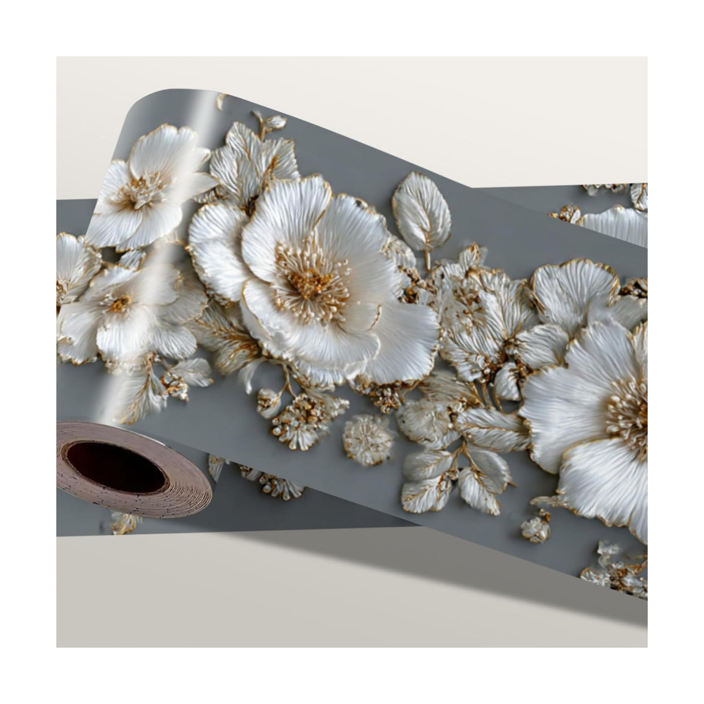 Wallpaper Border Peel and Stick Wall Border Elegant White Pattern Removable / Pearl / Gray / 196 x 4