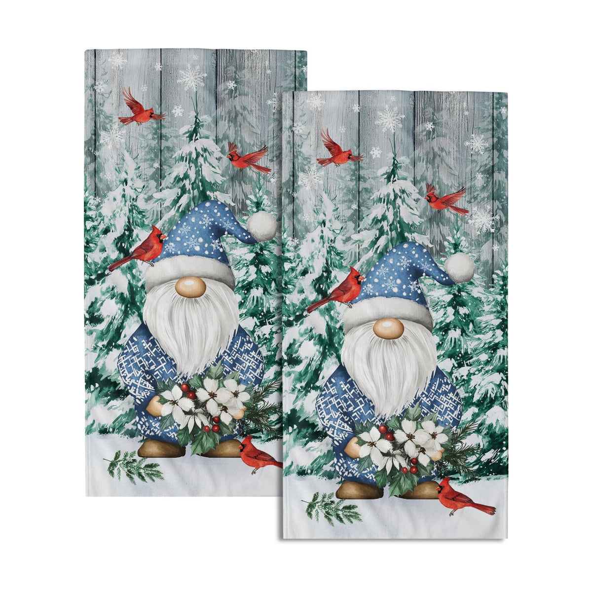Winter Gnome Hand Towels Set of 2 Pine Tree Small Absorbent Bathroom Towels Soft Guest Face Towel Thin Kitchen