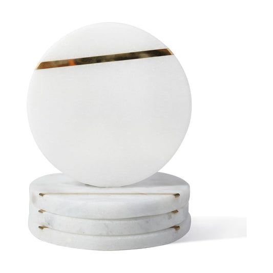 4" Stone Coaster for Drinks Coffee / White&gold / Set of 4