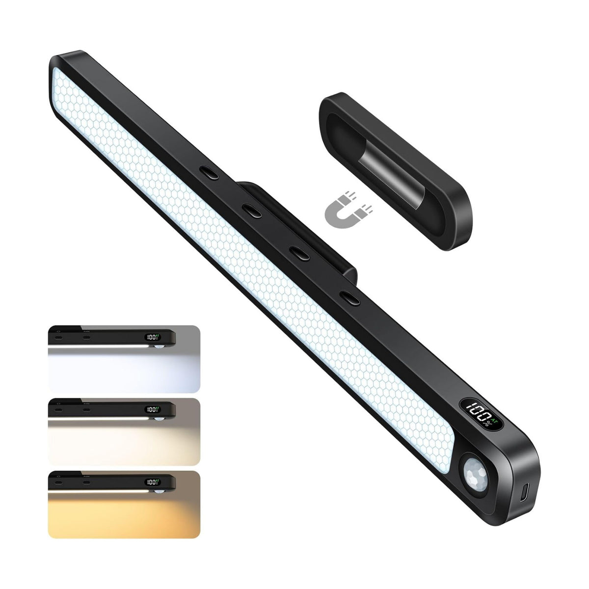 Ferswe 5W Motion Sensor Magnetic Light Bar, 2500mAh Rechargeable Under Cabinet Lighting with Battery Display