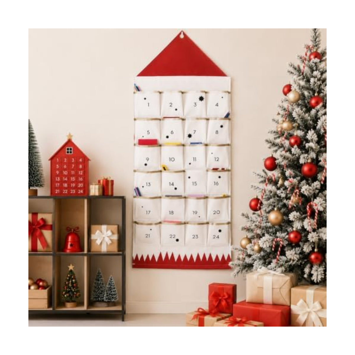 Christmas Advent Calendar With 24 Pockets Wall Hanging Decor