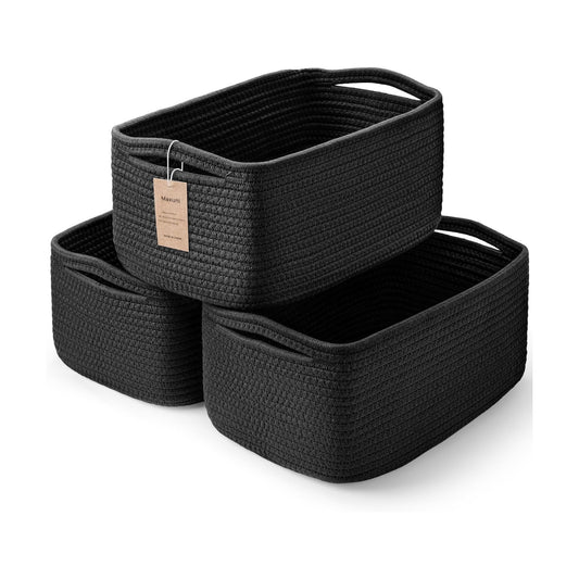 Woven Shelf Toy Basket / 11.8"lx7.8"wx5.1"h / Black / Set of 3