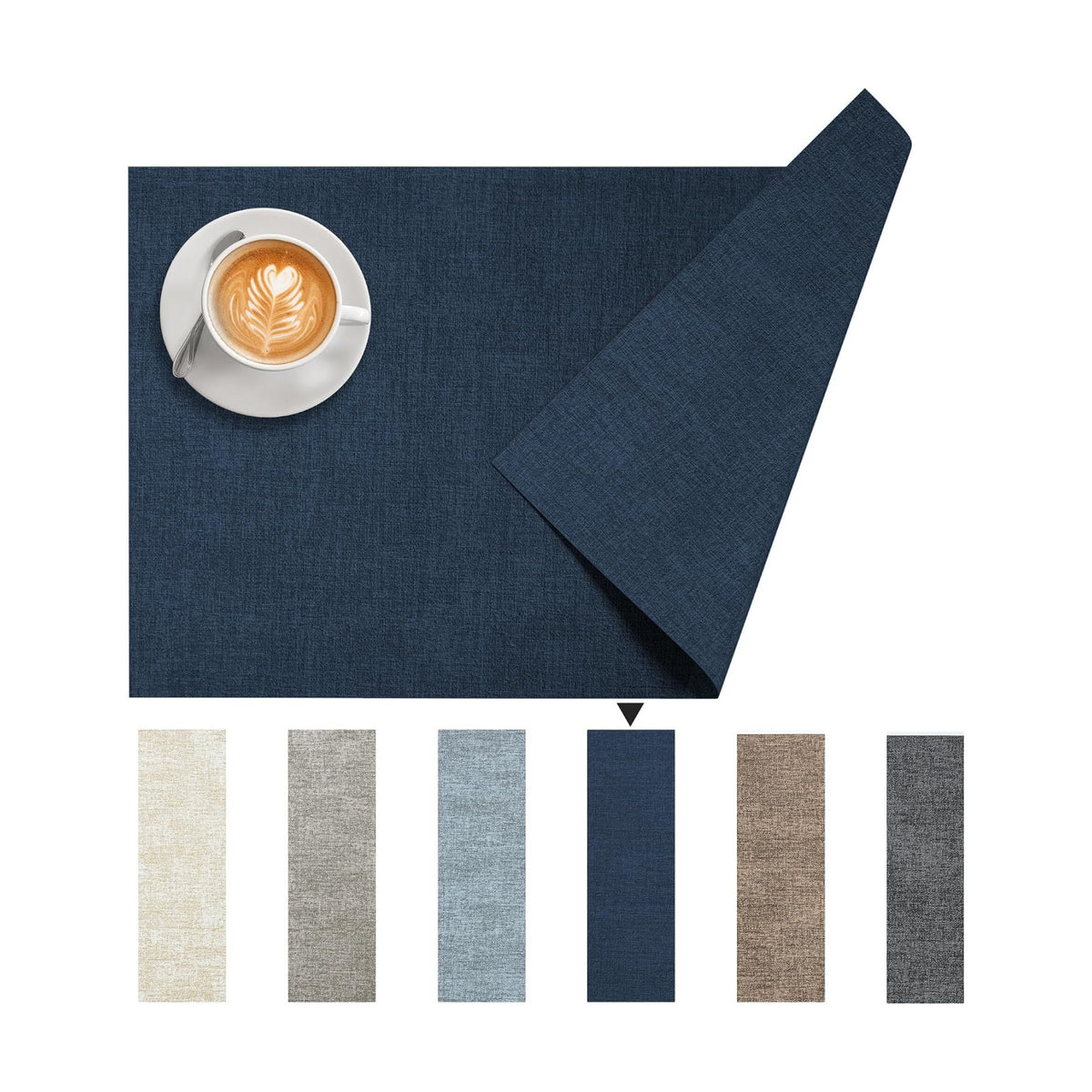 DOLOPL Placemats Set of 8, Reversible Faux Leather Place Mats, Navy Blue | Wipeable, Machine Washable, Heat Resistant