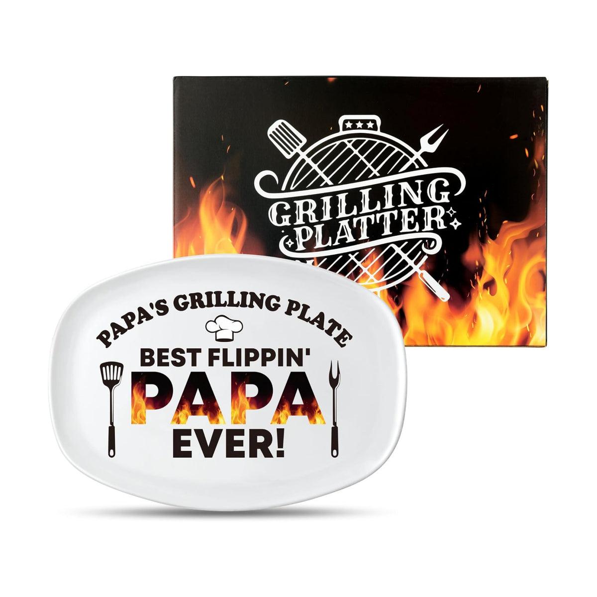 R HORSE Papa Melamine Grill Platter Gift, Barbecue White Oval Serving Tray