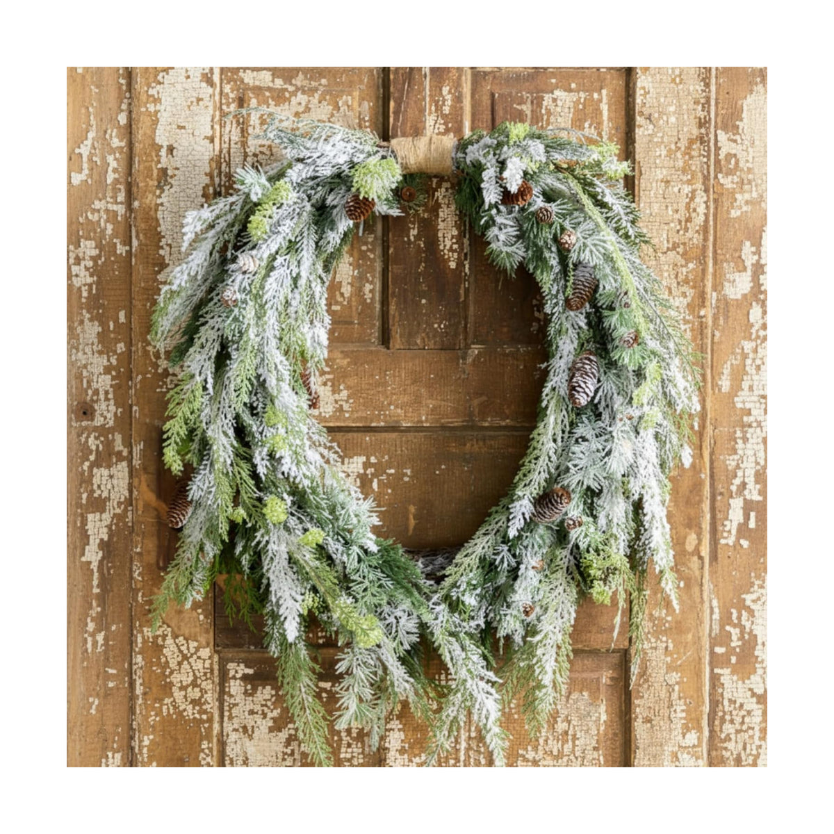 Suncalla Christmas Snowy Norfolk Pine Wreath 16" for Front Door Greenery