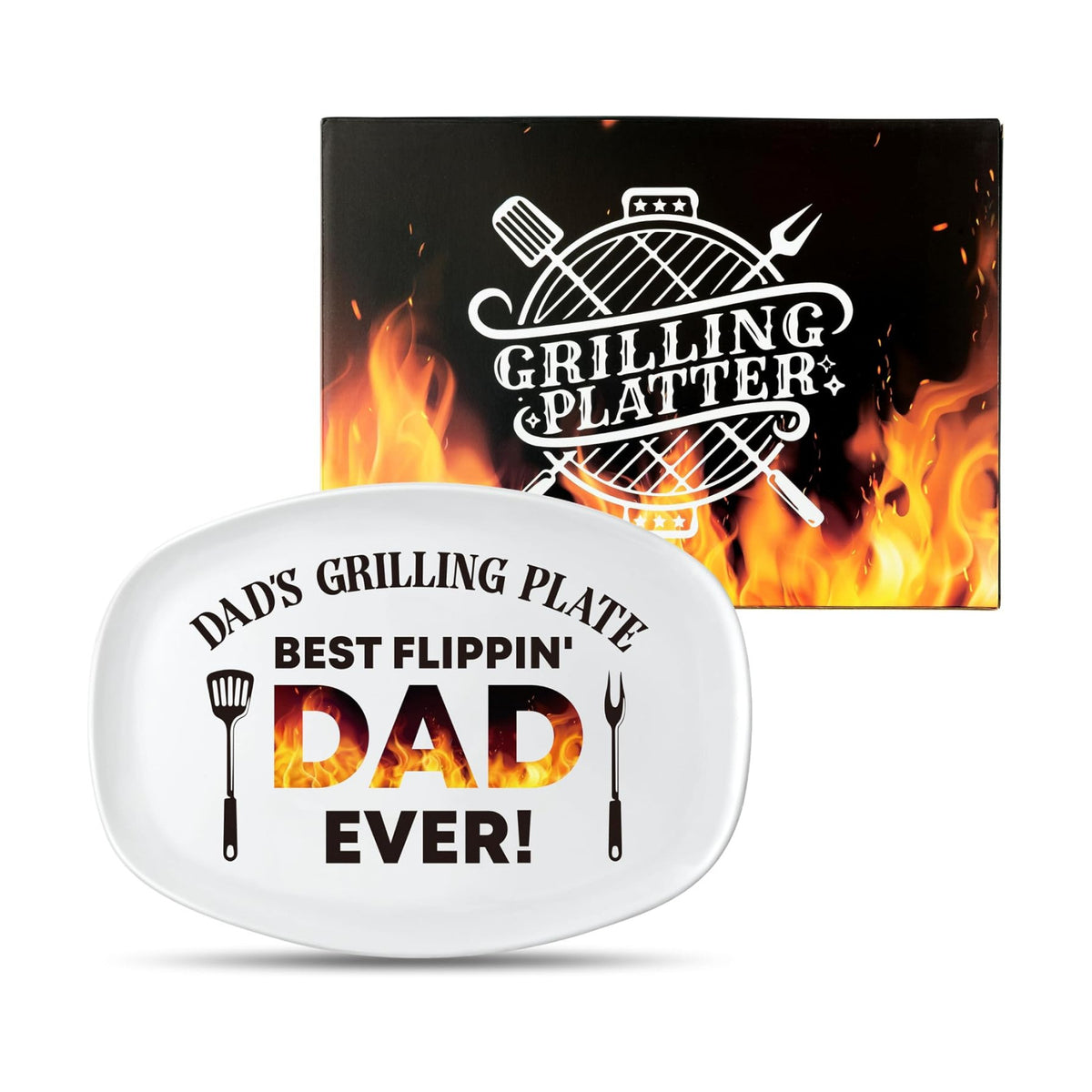 R HORSE Dad Melamine Grill Platter Gift, White Oval Barbecue Serving Tray