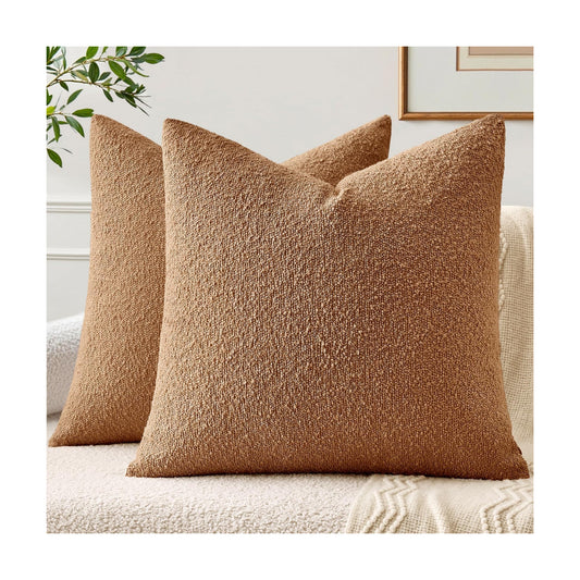 Textured Boucle Throw Pillow Covers Soft Accent Solid Cushion Cases / Brown / 20 x 20 / Set of 2