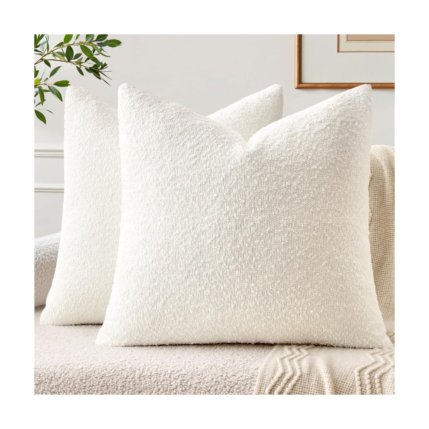 Textured Boucle Throw Pillow Covers Soft Accent Solid Cushion Cases / White / 20 x 20 / Set of 2