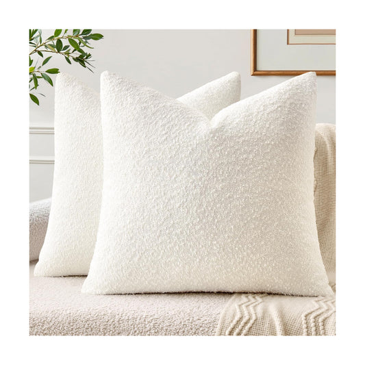 Textured Boucle Throw Pillow Covers Soft Accent Solid Cushion Cases / White / 20 x 20 / Set of 2