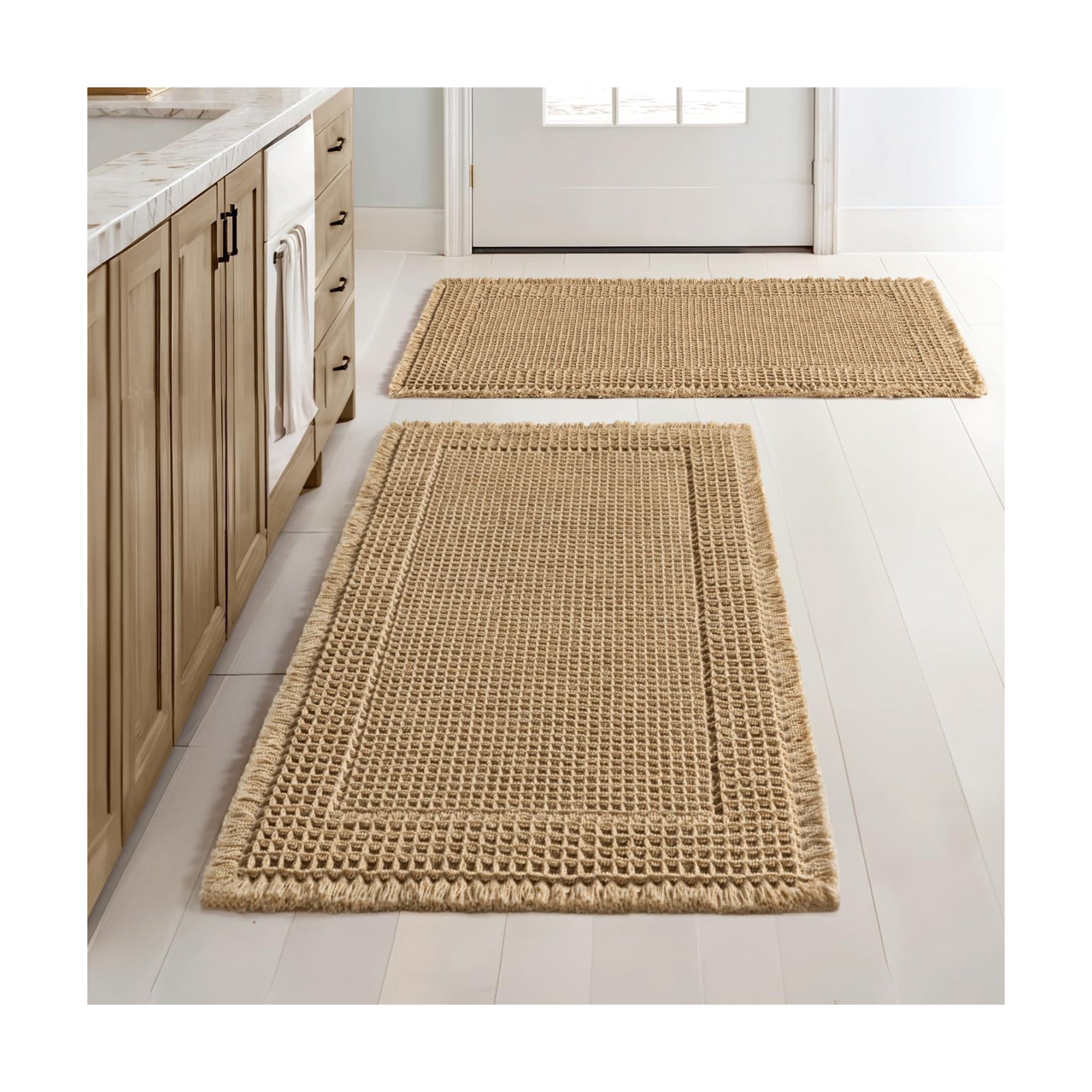 MIULEE Set of 2 Waffle Bathroom Rugs Bordered Bath Mat Brown 18x30 Inch