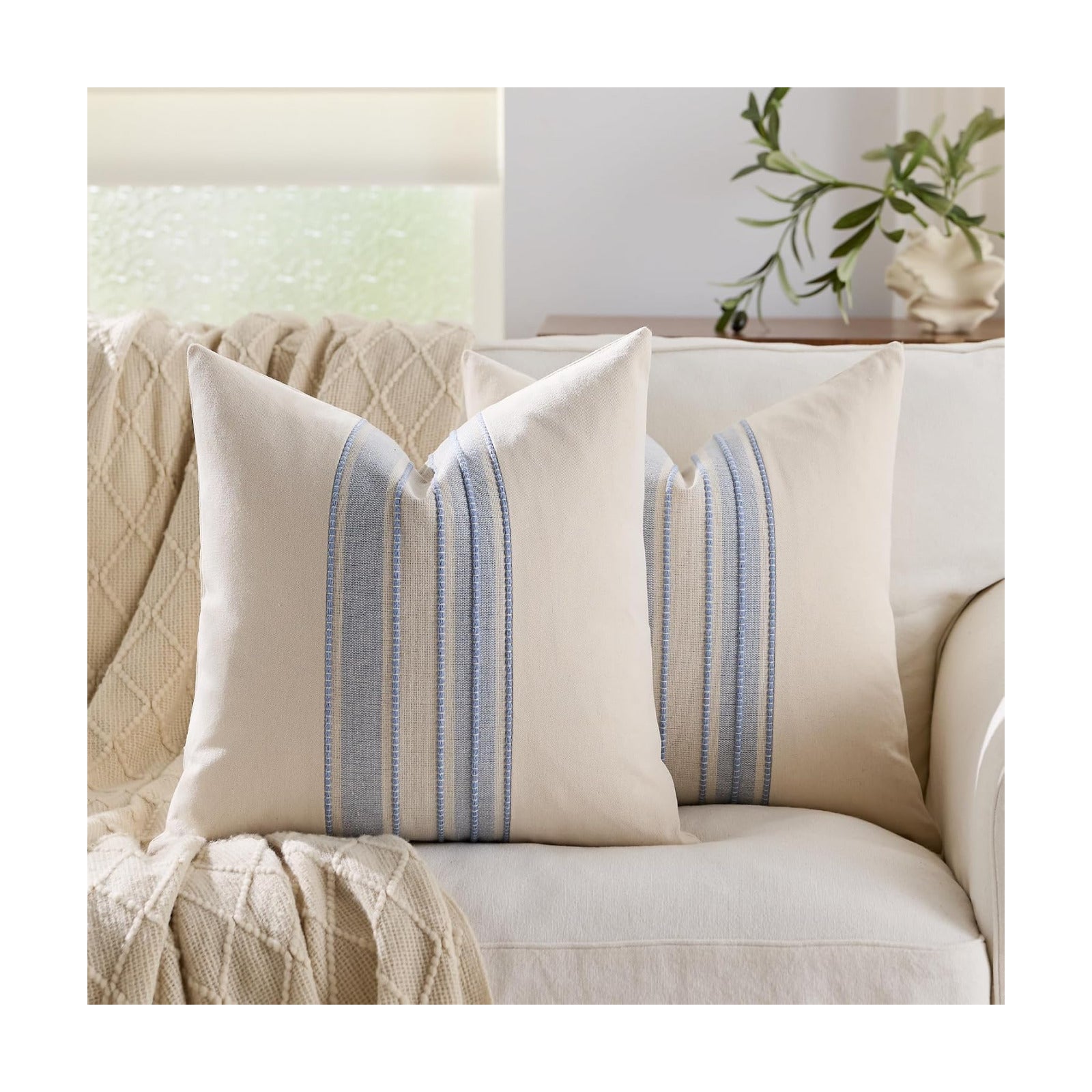 Boho Decorative Cushion Covers / 18 x 18 / Style 1- Classic Blue / Set of 2