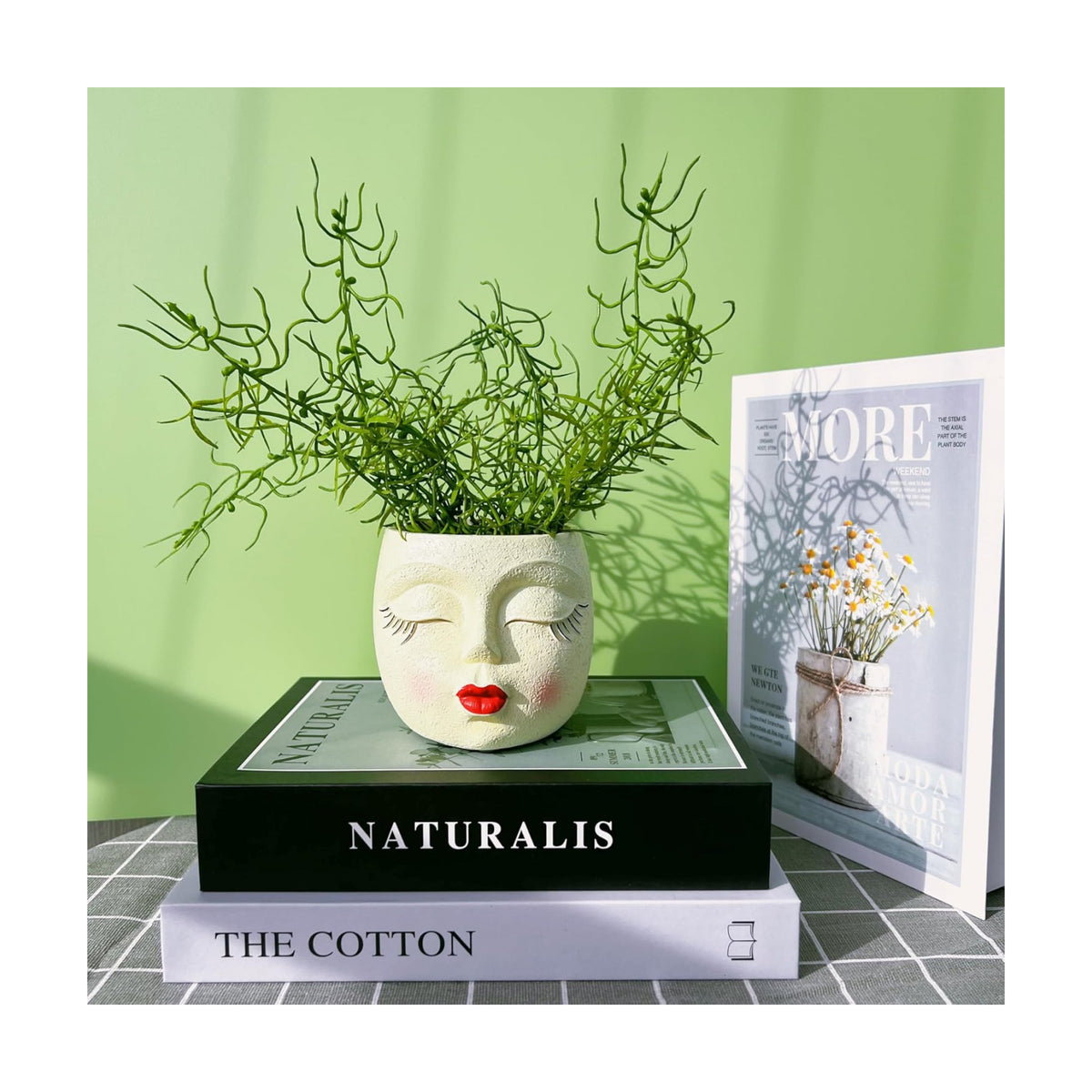 Face Planter Pot,Small Cute Resin Flower Head Planters Red Lip,Yellow,1P