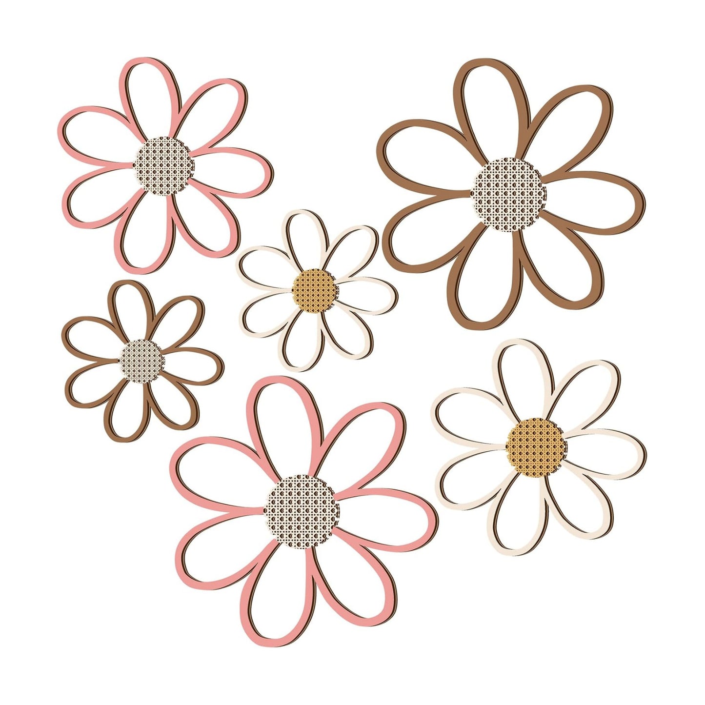 Daisy Wall Decor Wooden Daisy Wall Sculptures Art Flowers Signs Hanging / Warm Color / Set of 6