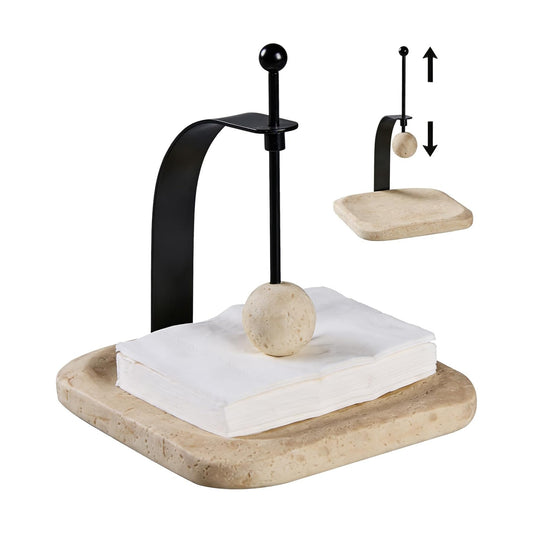 Natural Travertine Napkin Holder / Beige Travertine / 7 x 7
