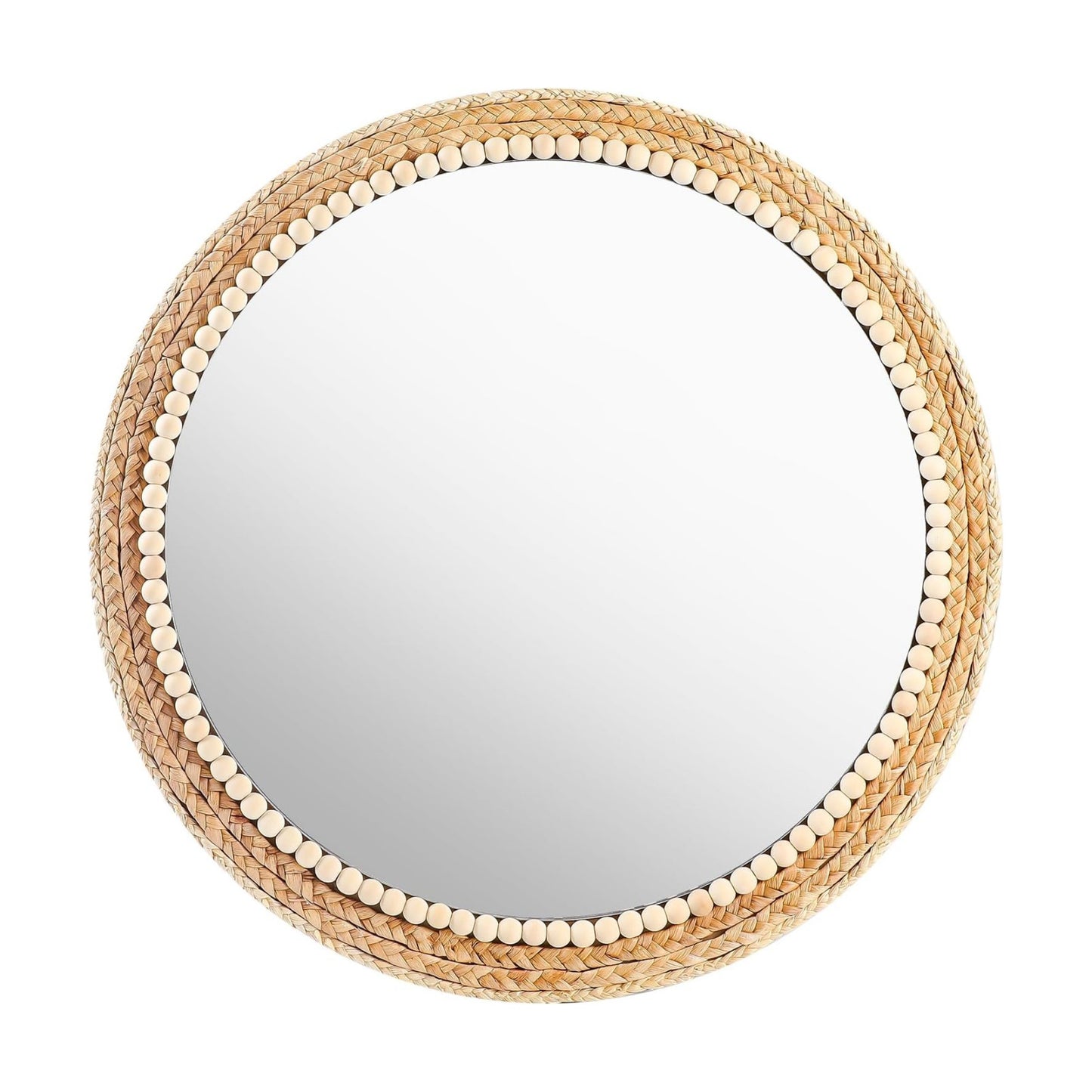 Boho Round Hanging Wall Mirror Decorative Rattan Circle Wall Mounted Mirror / 21 Inch Wood / 21 Inch