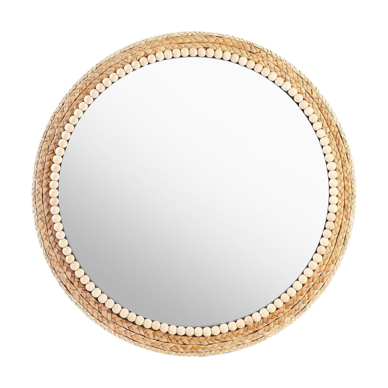 Boho Round Hanging Wall Mirror Decorative Rattan Circle Wall Mounted Mirror / 21 Inch Wood / 21 Inch