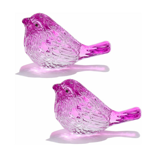 Crystal Birds Figurines Handmade Bird Gifts for Women Men Bird Lovers Glass / Purple / Set of 2