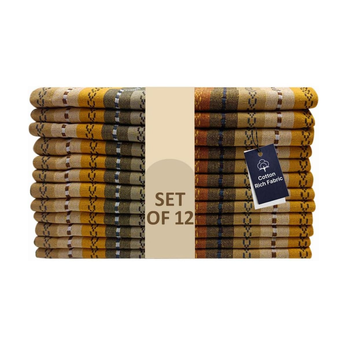 LFH Home Cotton Rich Cloth Salsa Napkin Set of 12 Washable Soft Durable Striped Table Napkins for Dining Wedding, Daily