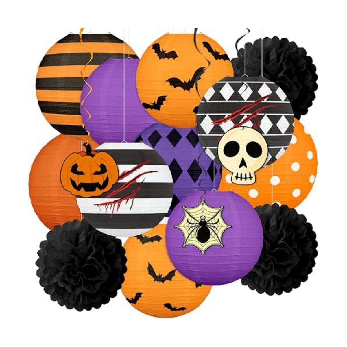 16Pcs Halloween Party Decorations Paper Lanterns Set