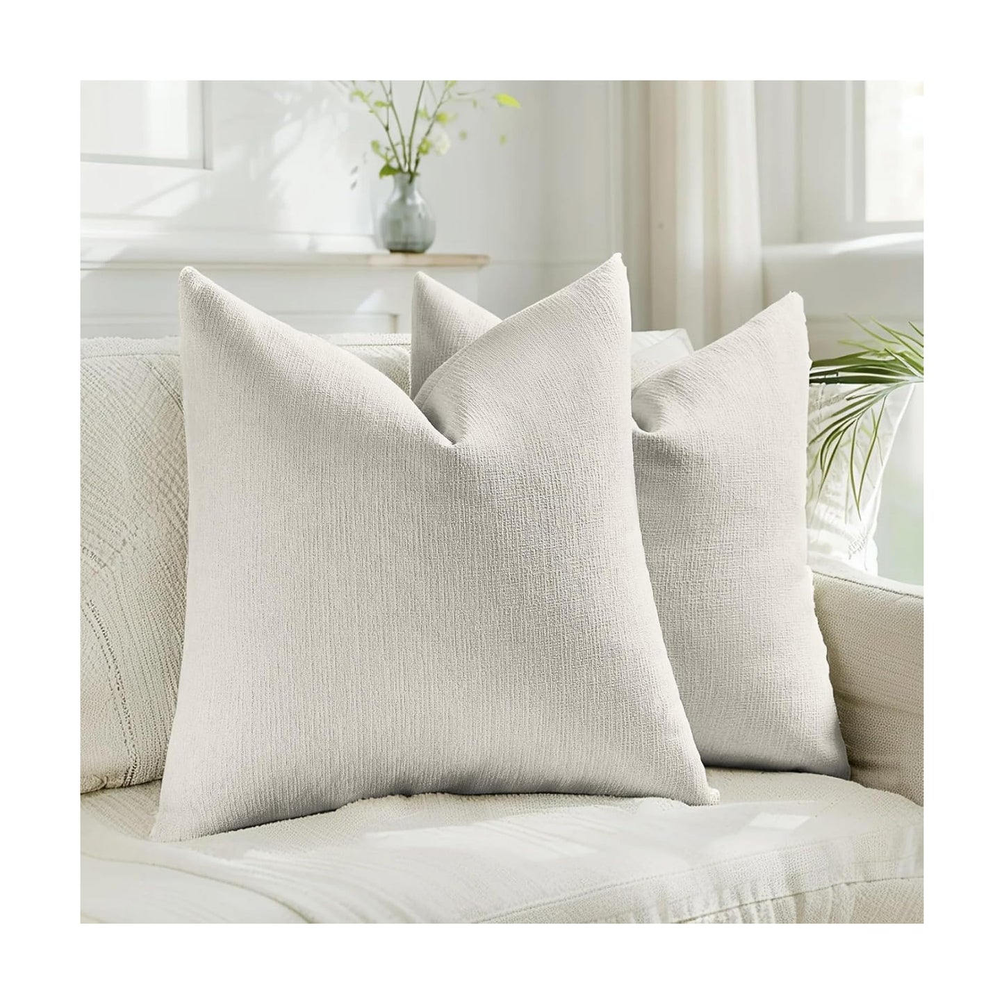 Faux Linen Pillow Covers / Ivory White / 18 x 18 / Set of 2