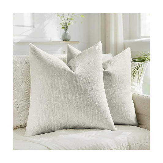 Faux Linen Pillow Covers / Ivory White / 18 x 18 / Set of 2