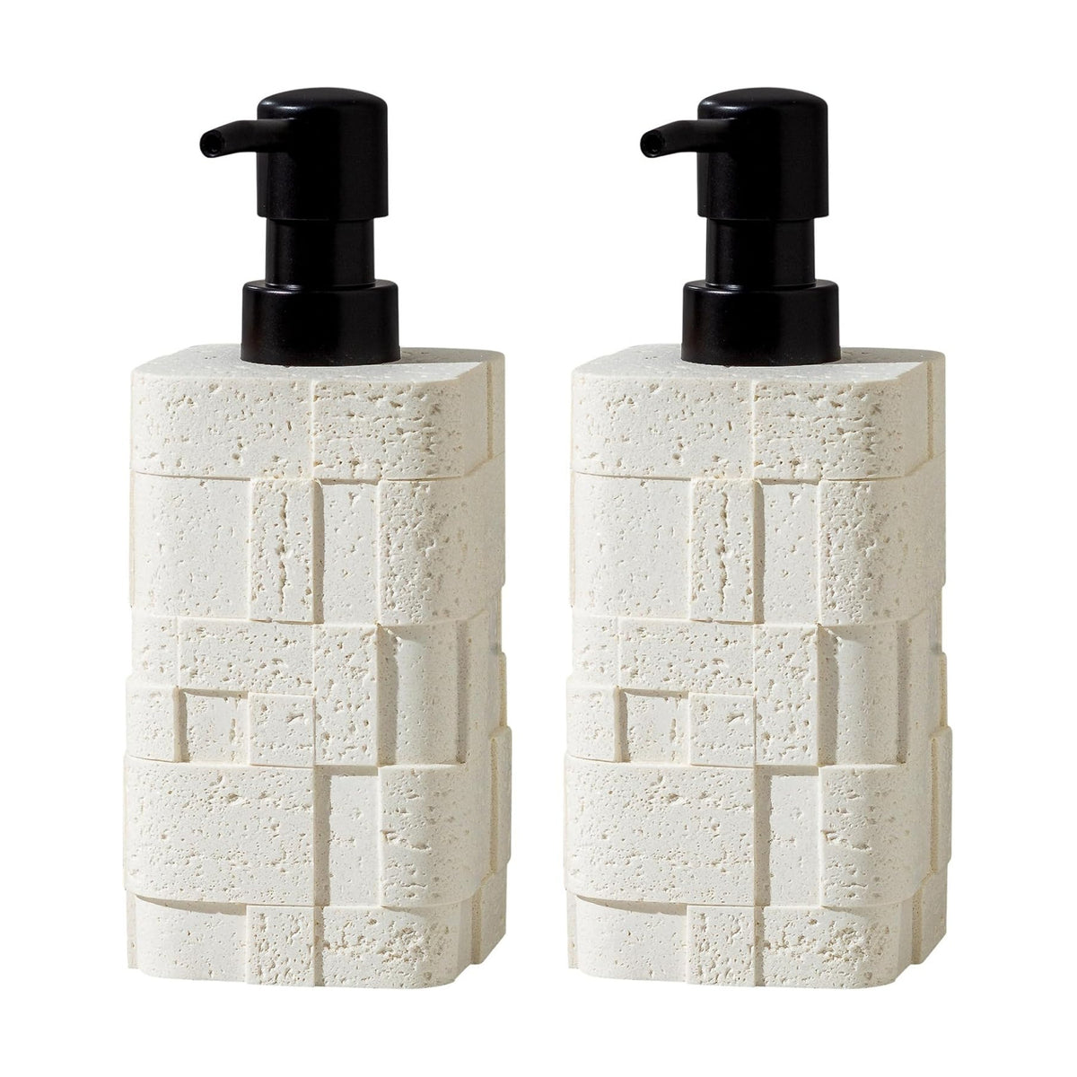 Soap Dispensers,2 PCS,13.53 OZ,Luxurious Faux Travertine,Cream | Modern,Hand Dish Lotion Shampoo and Conditioner