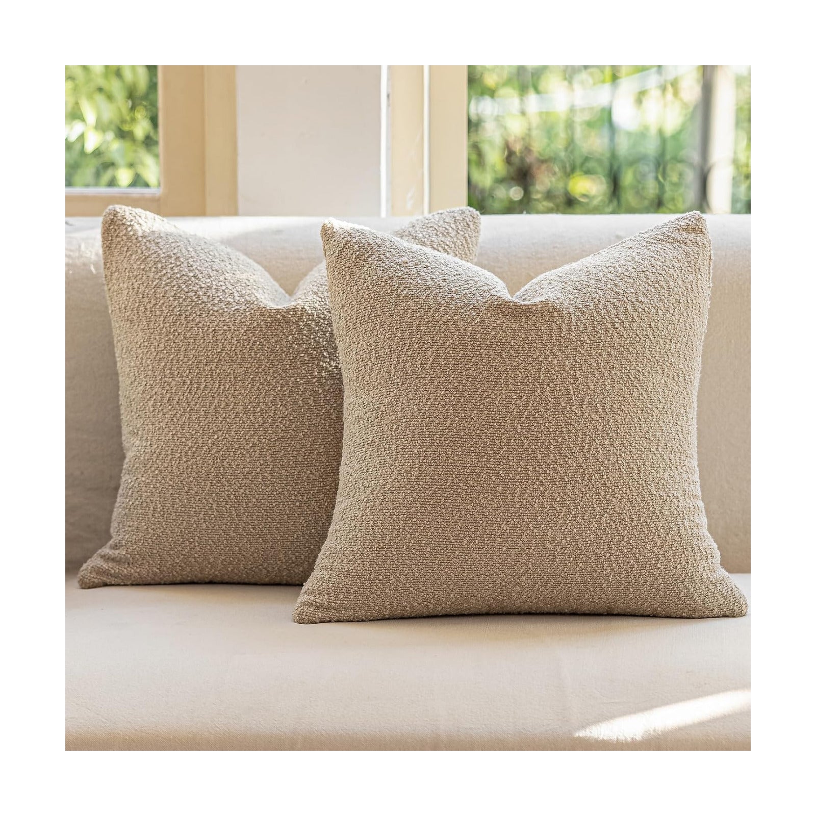 Decorative Throw Pillow Covers / Oatmeal Beige / 18 x 18 / Set of 2