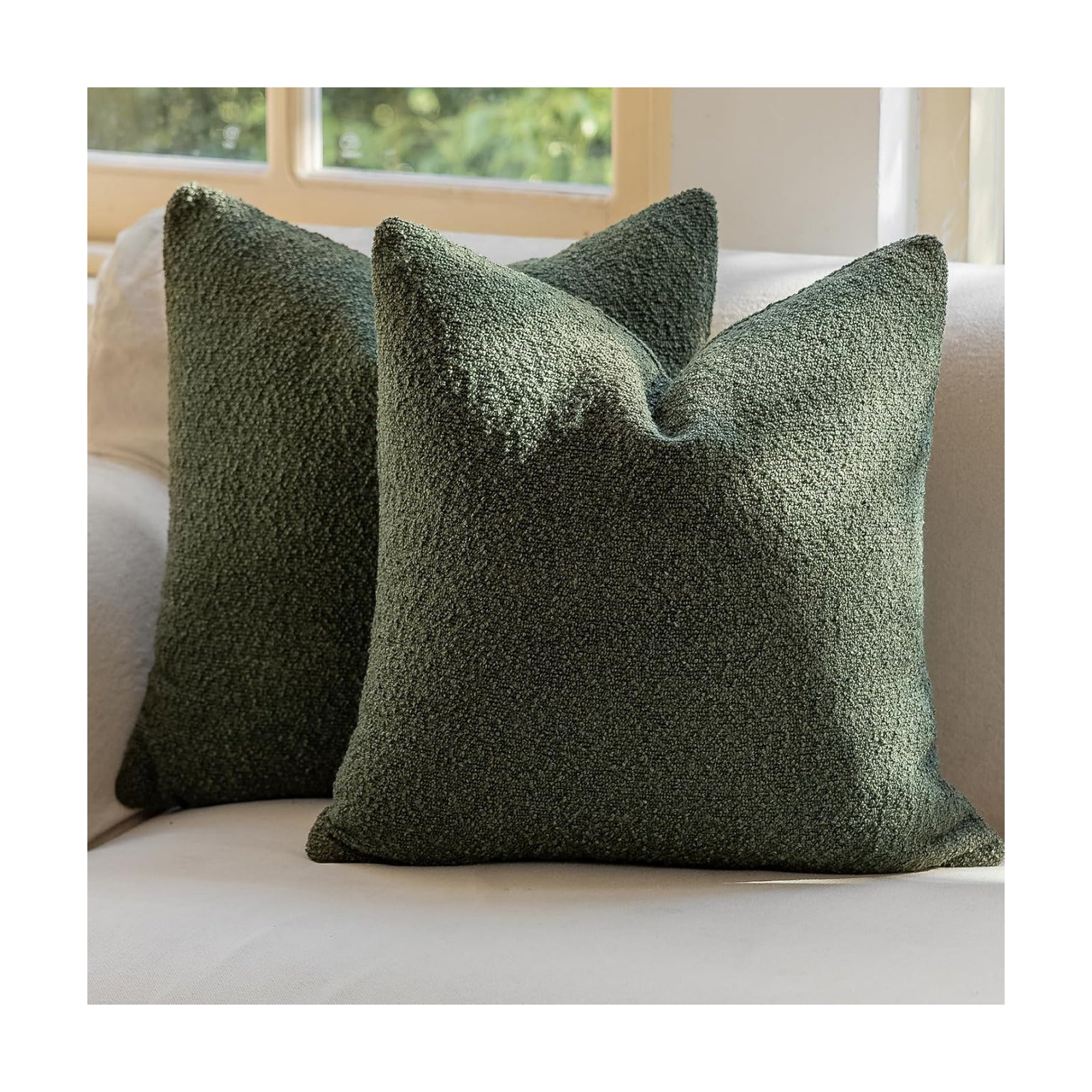 Decorative Throw Pillow Covers / Olive Green / 18 x 18 / Set of 2