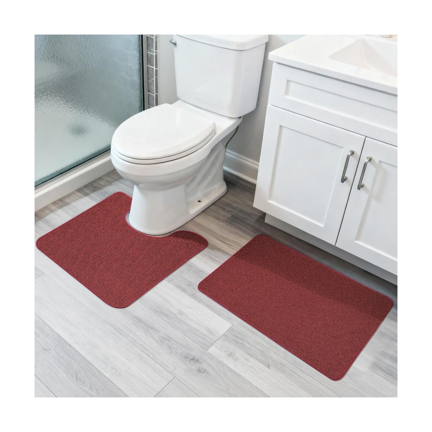 Bosap Bath Mat Set 2 Pieces,Ultra Thin Bathroom Rugs,Rubber Toilet Rugs