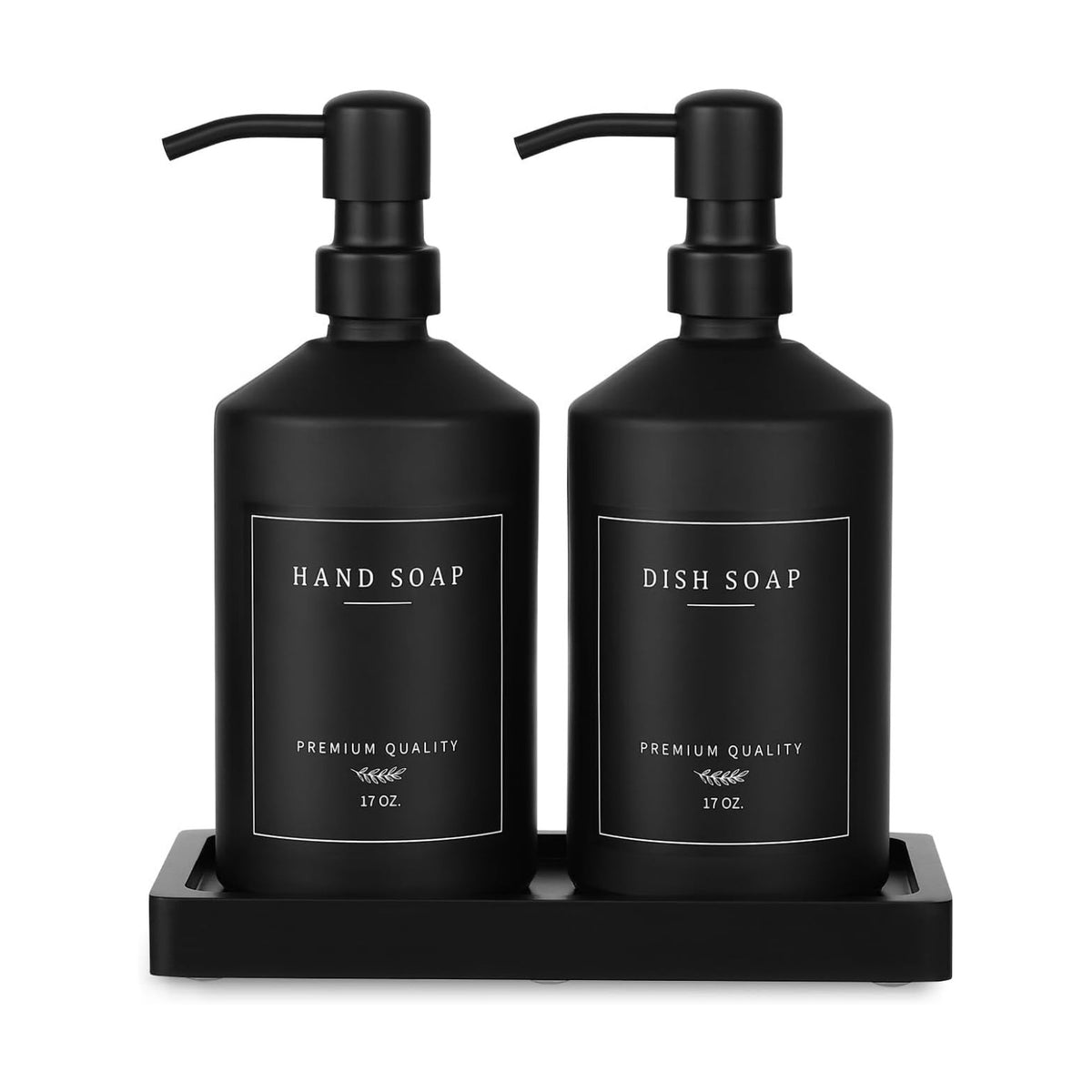 Matte Black Soap Dispenser Set, 17 OZ Hand and Dish Soap Dispenser Set, Bathroom Refillable Soap and Lotion Dispenser
