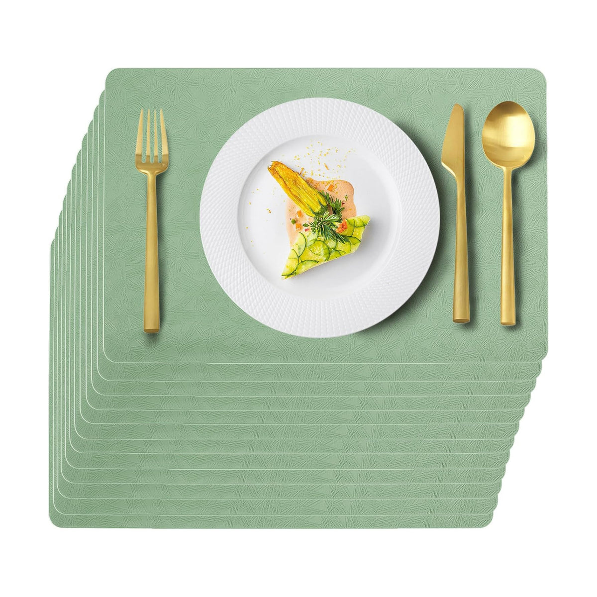 Green Plastic Placemats Set of 12, Faux Leather Waterproof Table Mats | Green Vinyl place mats,Wipeable and heat