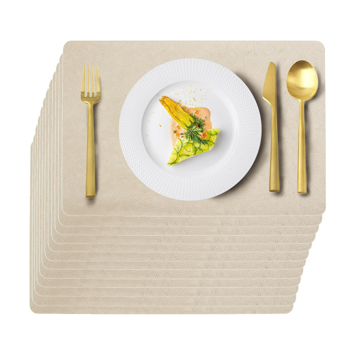 Beige Plastic Placemats Set of 12, Faux Leather Waterproof Table Mats | Beige Vinyl place mats,Wipeable and heat