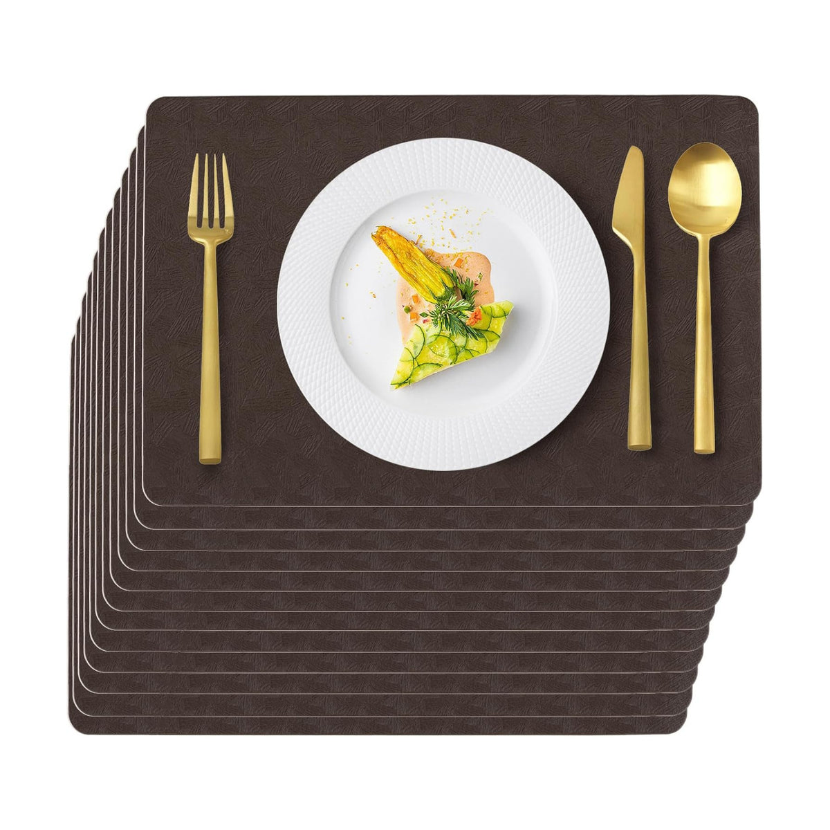 Coffee Plastic Placemats Set of 8, Faux Leather Waterproof Table Mats | Coffee Vinyl place mats,Wipeable and heat