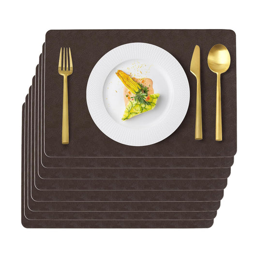 Coffee Plastic Placemats Set of 8, Faux Leather Waterproof Table Mats | Coffee Vinyl place mats,Wipeable and heat