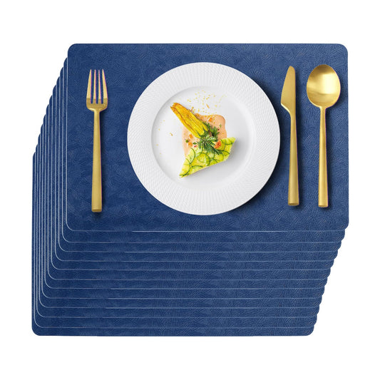 Blue Plastic Placemats Set of 12, Faux Leather Waterproof Table Mats | Blue Vinyl place mats,Wipeable and heat