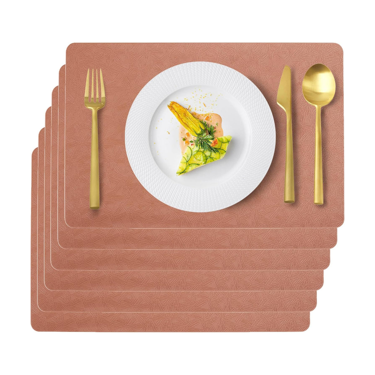 Coral Plastic Placemats Set of 6, Faux Leather Waterproof Table Mats | Coral Vinyl place mats,Wipeable and heat
