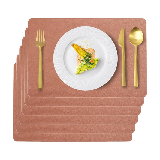 Coral Plastic Placemats Set of 6, Faux Leather Waterproof Table Mats | Coral Vinyl place mats,Wipeable and heat