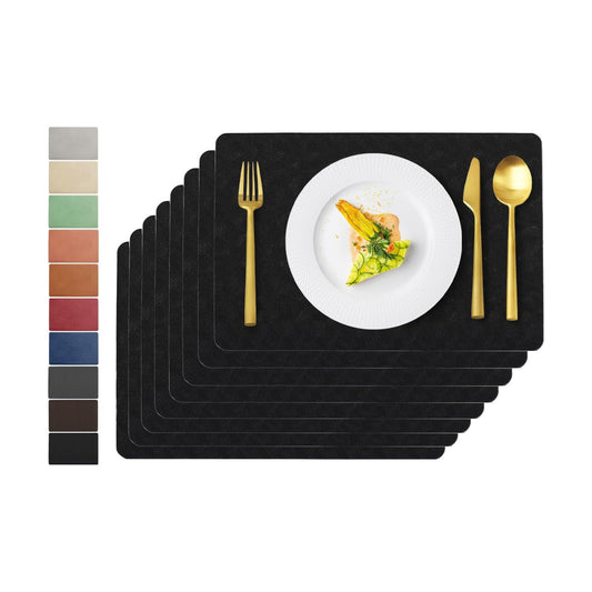 Black Plastic Placemats Set of 8, Faux Leather Waterproof Table Mats | Black place mats,Wipeable and heat resistant