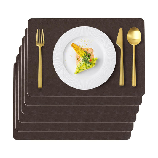 Coffee Plastic Placemats Set of 6, Faux Leather Waterproof Table Mats | Coffee Vinyl place mats,Wipeable and heat