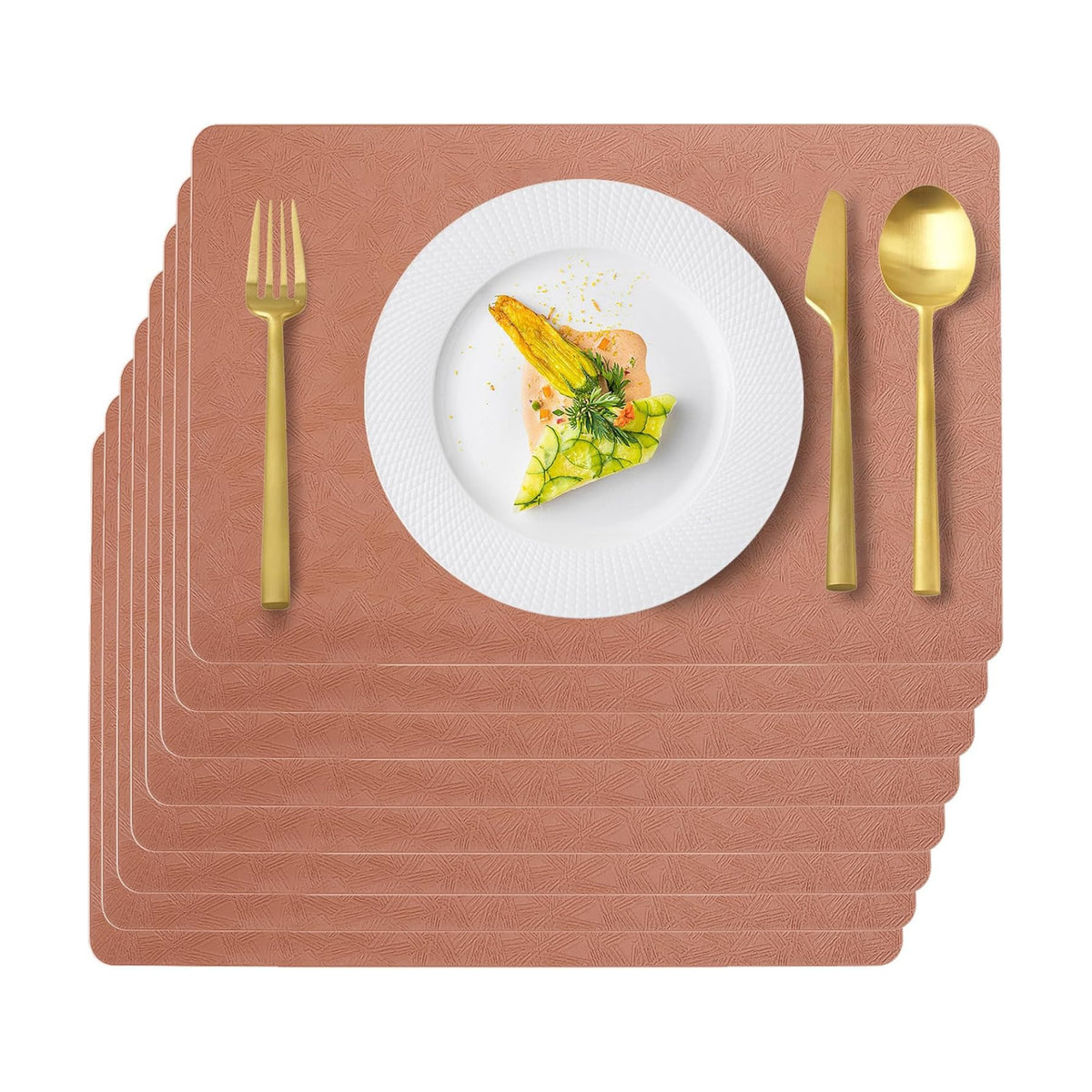 Coral Plastic Placemats Set of 8, Faux Leather Waterproof Table Mats | Coral Vinyl place mats,Wipeable and heat