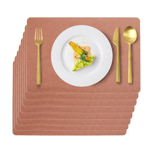 Coral Plastic Placemats Set of 8, Faux Leather Waterproof Table Mats | Coral Vinyl place mats,Wipeable and heat