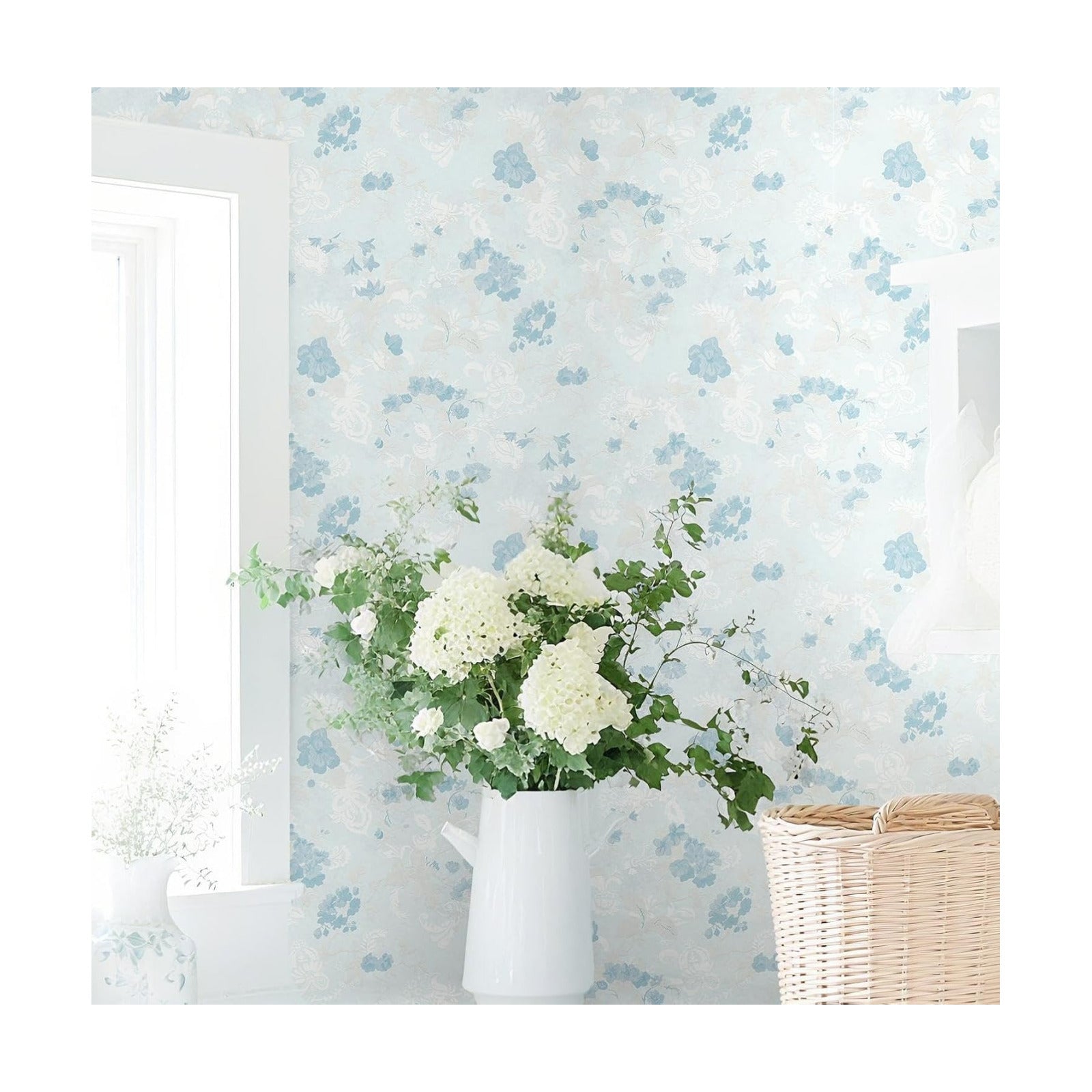 Wallpaper Floral Contact Paper Peel and Stick Wallpaper White Vintage French / 17.3 x 362 / Blue