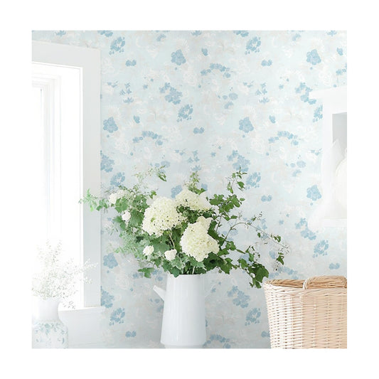 Wallpaper Floral Contact Paper Peel and Stick Wallpaper White Vintage French / 17.3 x 362 / Blue