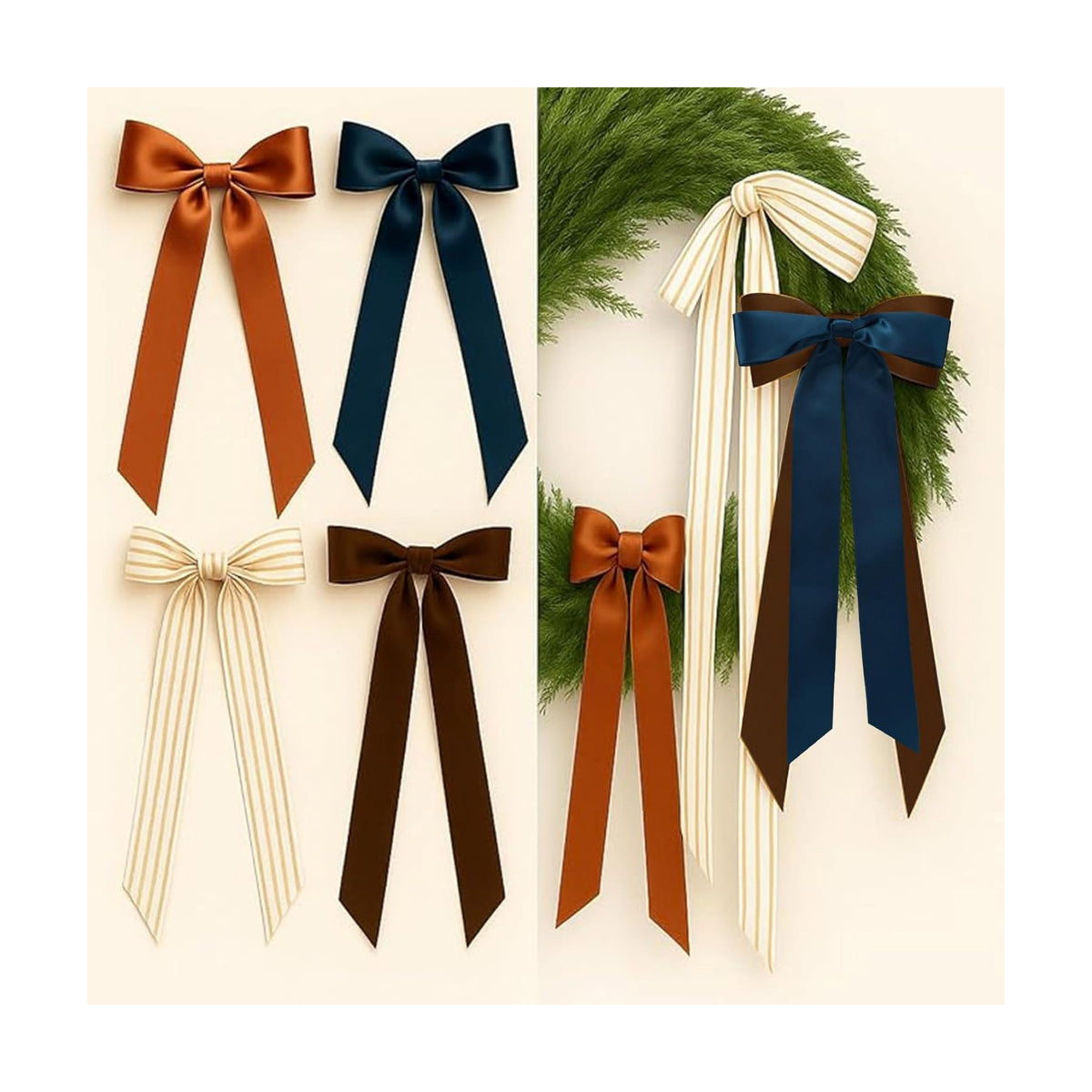 Suncalla 8 Pcs Retro Velvet Christmas Wreath Bows Farmhouse 13.8-15.7 in