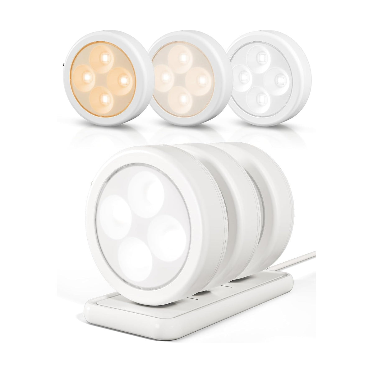 EZVALO LED Puck Lights with Charging Station, Rechargeable Stick On Tap Lights, Wireless Closet Light, 3 Color Temps