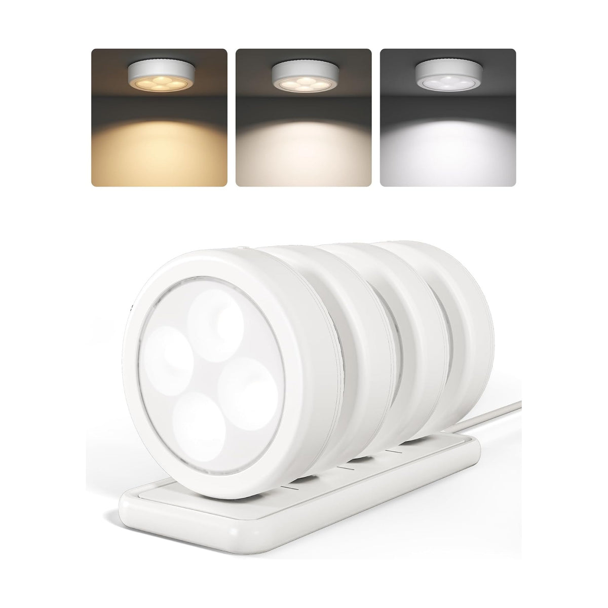 EZVALO LED Puck Lights with Charging Station, Rechargeable Stick On Tap Lights, Wireless Closet Light, 3 Color Temps