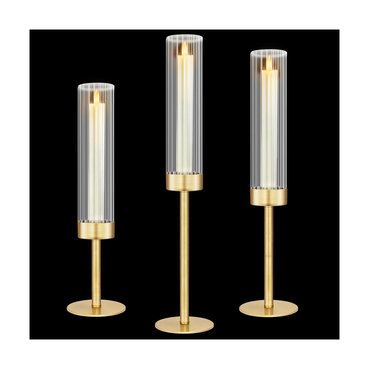 Glass Hurricane Candlestick Holders Gold, KSWING Set of 3 Taper Candle Holders Brass Tall Clear Candle Stand Holders