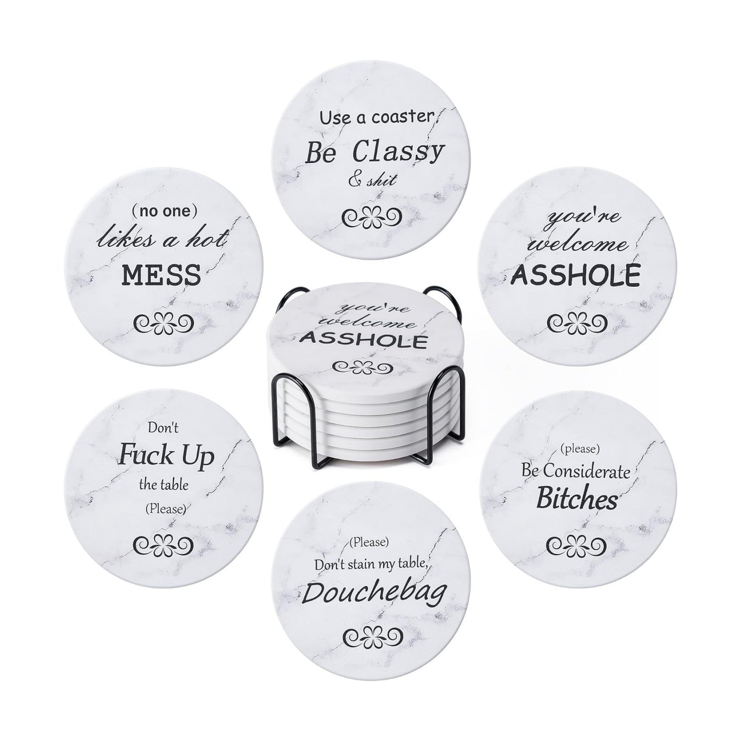 Holder / Marble Style Ceramic Drink Coaster / Style 10 / Set of 6