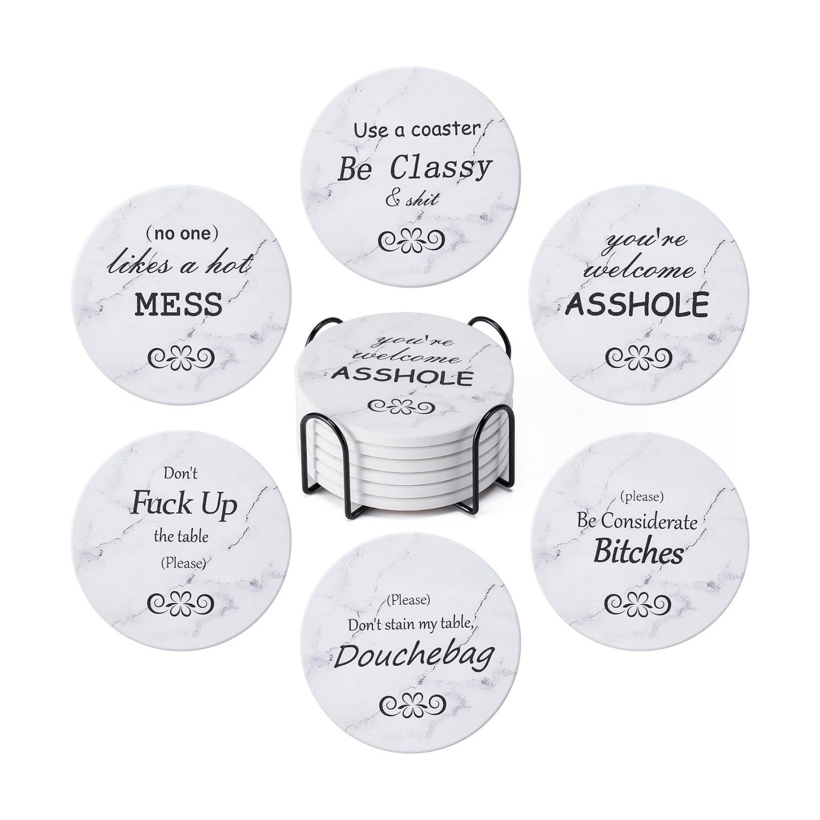 Holder / Marble Style Ceramic Drink Coaster / Style 10 / Set of 6